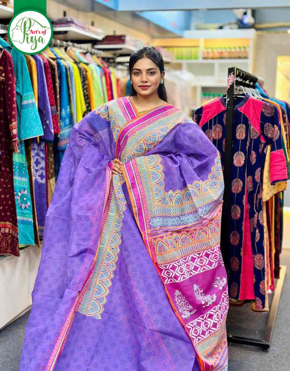 Block Print Saree (Half Silk)