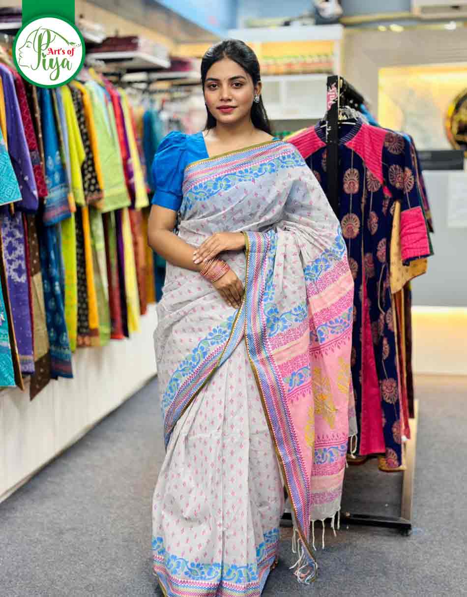 Block Print Saree (Half Silk)
