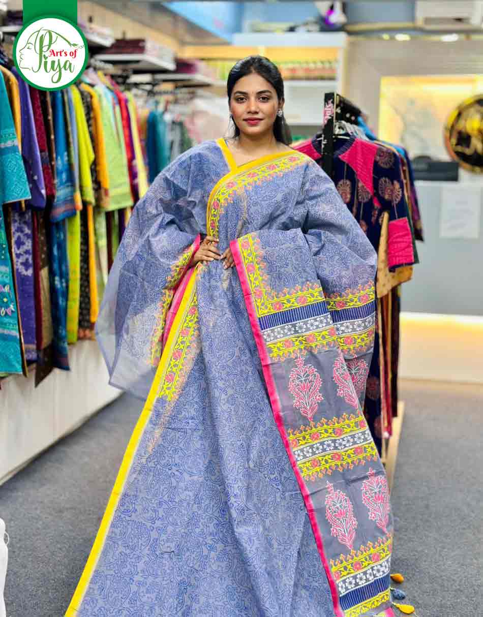 Block Print Saree (Half Silk)
