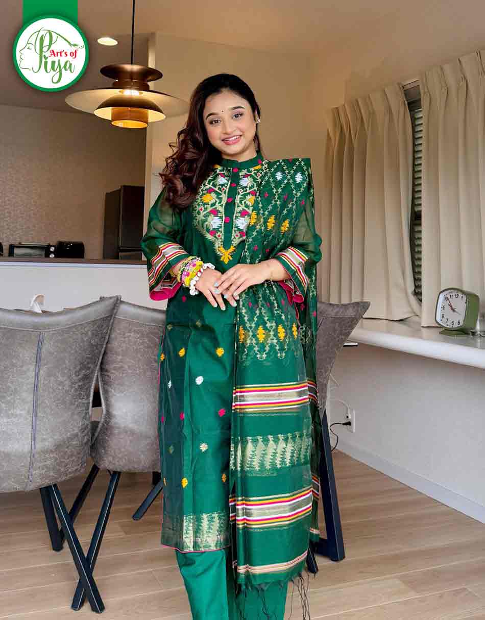 Jamdani Exclusive Unstitched (Green)