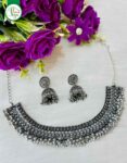 Oxidized Silver Choker Necklace & Jhumka Earring Set