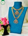 Traditional Temple Jewelry Necklace Set – Ruby & Emerald Stone Design