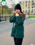 Women’s Winter Color-Block Tunic Jacket | Forest Green & Brown