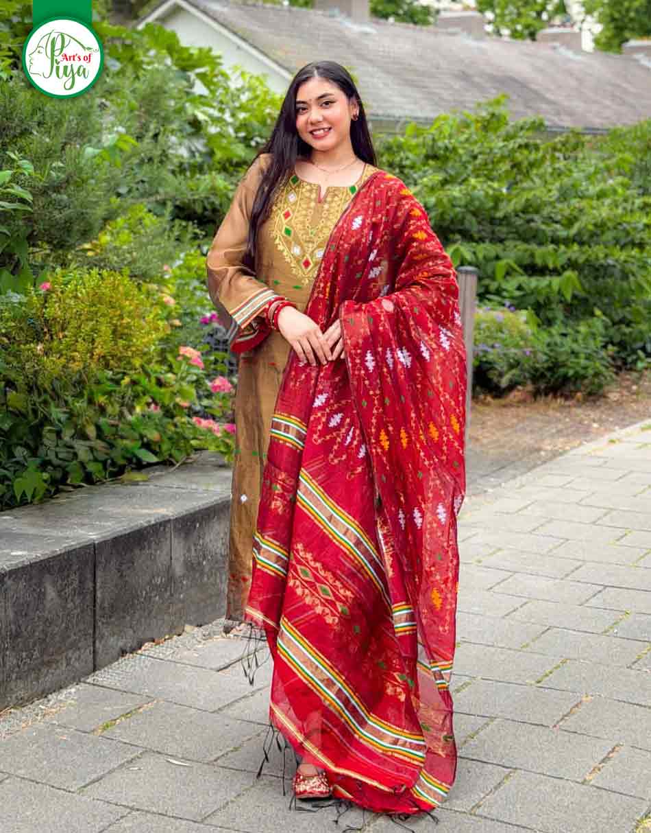 Jamdani Exclusive Unstitched (Golden Maroon)